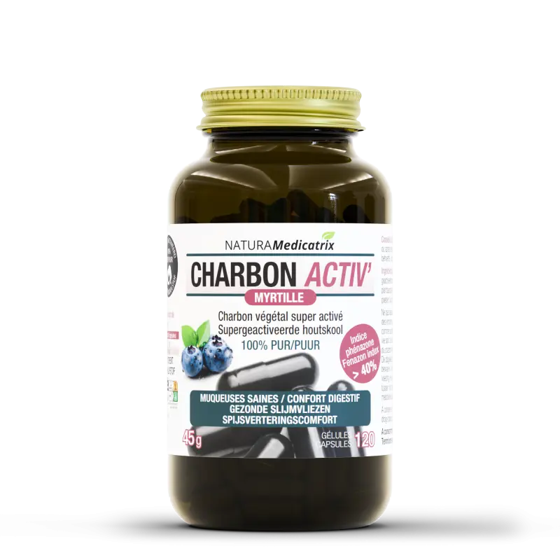 Charbon activ' + Myrtille — 120 gélules — Charbon végétal super activé