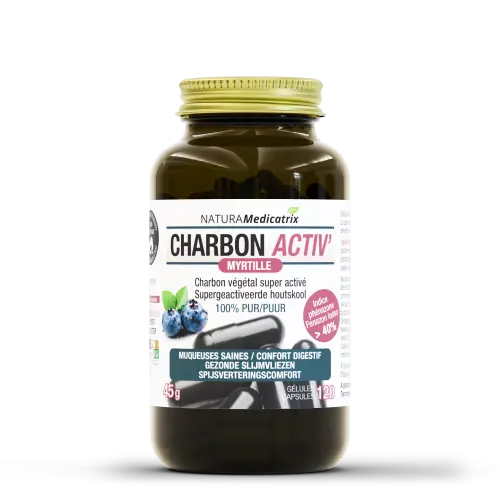 Charbon activ' + Myrtille — 120 gélules — Charbon végétal super activé