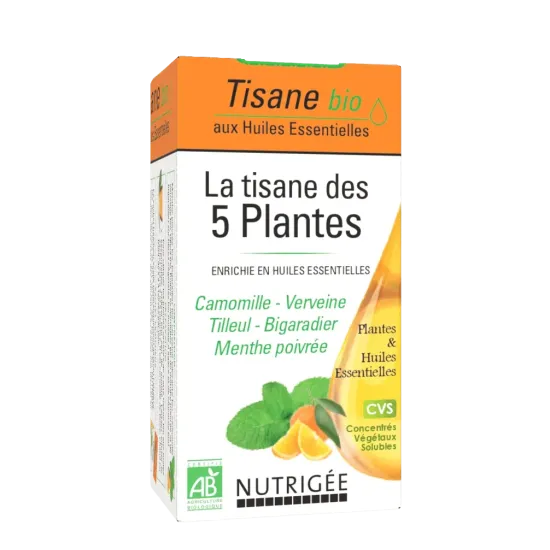 Bio-Kräutertee aus 5 Pflanzen 20 Beutel – Verdauung | Nutrigée