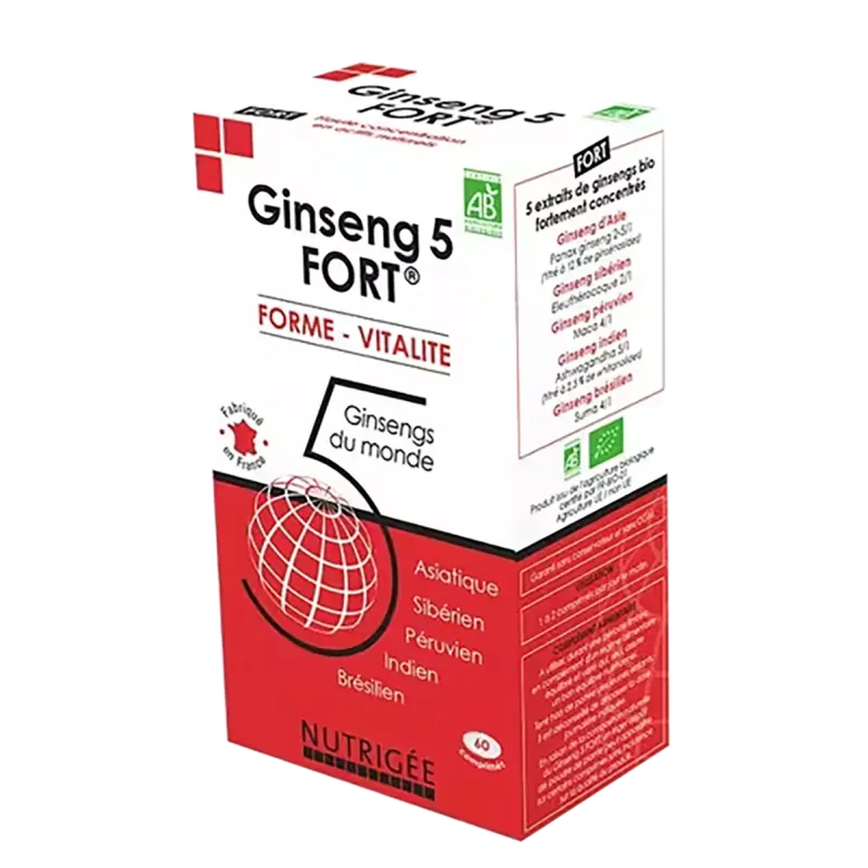 Ginseng 5 Fort Bio 60 comprimés – Tonus & Stress | Nutrigée