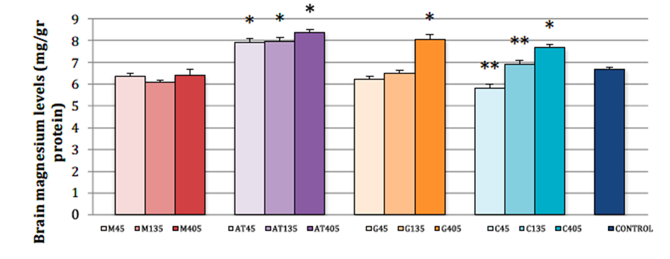 Concentrations cérébrales de magnésium selon différentes formes
